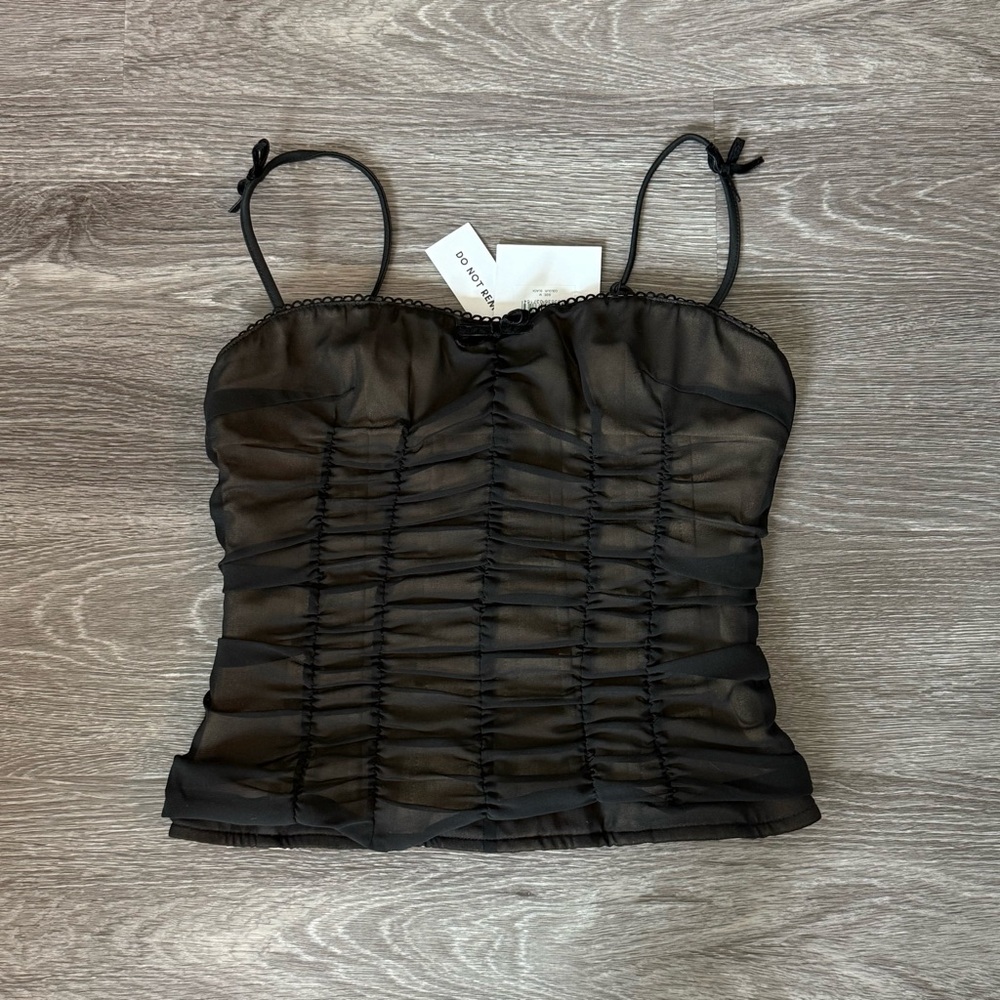 With Jean Black Corset Tank Sheer Camisole size M NWT